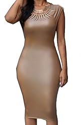 Lace Faux-Leather/Polyester/Spandex Sleeveless Spring Summer Winter Party Dress/Midi Dress 