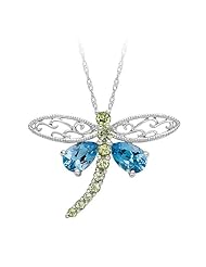 Blue Topaz and Peridot Dragonfly Pendant in 10K White Gold
