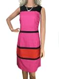Ladies Linen Mix Red And Pink Block Colours Dress including Women's Plus sizes