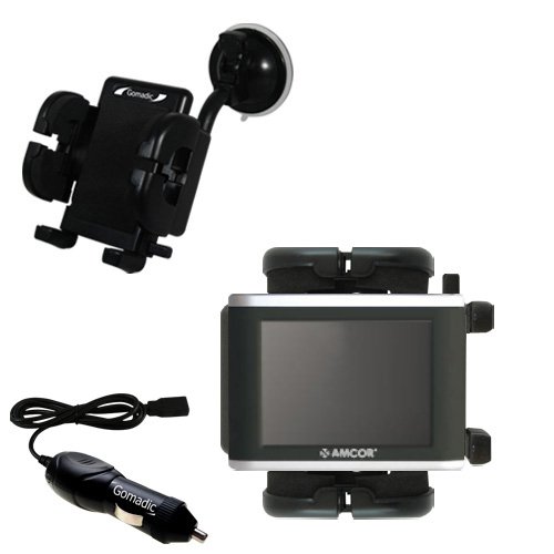 Amcor Navigation GPS 3600 3600B Flexible Auto Windshield Holder with Car Charger - Uses Gomadic TipExchange