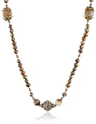 Brown Freshwater Cultured Pearl and Dyed Brown Agate with Gold over Silver Caps Center Filigree Necklace, 36"