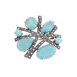 Sterling Silver Marcasite Synthetic Turquoise Geometric Pin