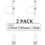 Skiva 0.5 ft USB Link Short 2-in-1 Sync Lightning Cable for Smartphones & Tablets - White (Pack of 2)