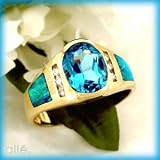  : 14K AUSTRALIAN OPAL BLUE TOPAZ DIAMOND RING