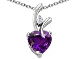 1.95 cttw 925 Sterling Silver 14K White Gold Plated Genuine Heart Shaped Amethyst Pendant