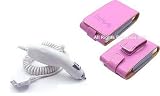 Pink Leather Pouch Case with Clip for Apple Mini Ipod + Car Charger for Apple Ipod