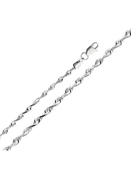 14K White Gold 2.5mm Diamond-Cut Solid Rope Chain Necklace with Lobster Claw Clasp