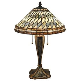 Quoizel Castillos Glass and Metal Tiffany Urn-Base Table Lamp by Quoizel