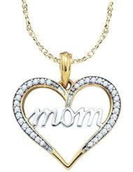 10k Yellow Gold Diamond Mom Mother Heart Love Fashion Pendant with 18" Chain - .10 (1/10) Ct.t.w.