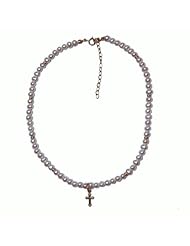 Childrens Pearl Cross Necklace High Luster White A Grade Pearls and 14K Gold Fill Adjustable Length