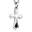 Stainless Steel Two Piece Laser Cut Cross Pendant on 24 inch Polished Ball Chain