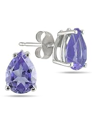 All-Natural Genuine 8x6 mm, Pear Shape Tanzanite earrings set in 14k White Gold