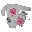 Kiwi Industries Organic Cotton Onesie And Rattle Gift Set, Cat, 6-12 Mos