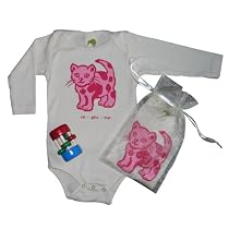 Kiwi Industries Organic Cotton Onesie And Rattle Gift Set, Cat, 6-12 Mos