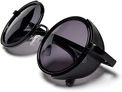 Black Steampunk Round Blinder Sunglasses with Dark UV400 Lens