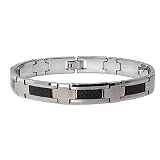 Tungsten Men's Link Bracelet with Black Carbon Fiber (10mm Wide) 9.0 Inches