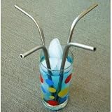 STAINLESS STEEL STRAWS. Bent Curved XX-LONG 11Lx1/4R normal. SET OF 4. Beverage, cocktail, drinking, sipping in metal. SMOOTH no GROOVE...germ fighting style. WORLD'S BEST QUALITY! Handmade U.S.A.**
