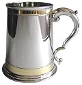 Pewter beer tankard Monarch design with double brass bands