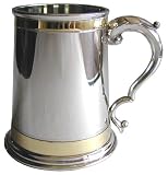 Review Made in Sheffield UK arwA140/PID-3656 / Pewter beer tankard Monarch design with double brass bands