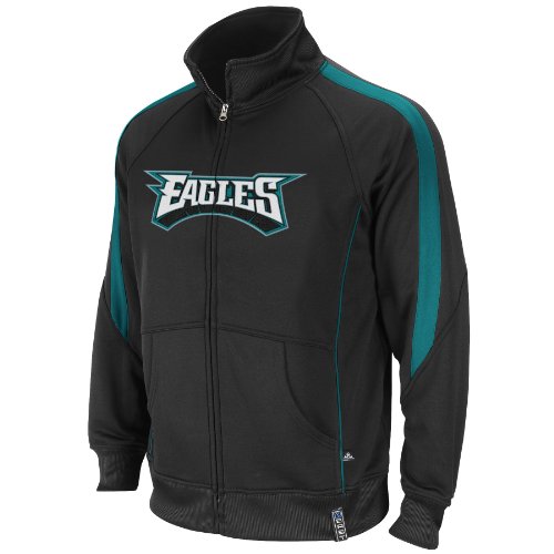 NFL Men's Philadelphia Eagles Tailgate Time Track Adult Long Sleeve Full Zip Track Jacket (Marine Green/Black, Medium)
