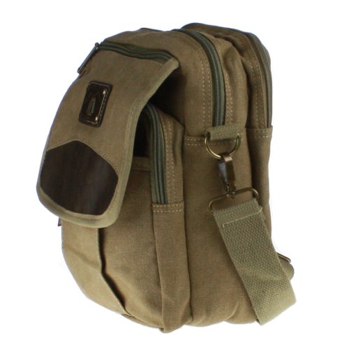 Khaki Canvas Small Messenger Bag great for commuters - students or professionals - light weight Khaki Canvas Small Messenger Bag great for commuters - students or professionals - light weight