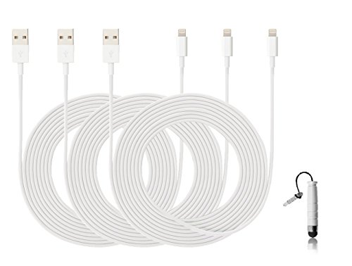 Cell Cycle® 3PCs High Quality 6ft/2m Extended Extra Long 8 Pin to USB Sync and Charging Cable Charger Power Cord for iPhone 6 6 Plus, iPhone 5 5s 5c, iPod Touch 5th, Nano 7th, and iPad 4 Air Air 2 Mini-Compatible with IOS 8-with 1 pcs Mini Stylus Touch Jack Dust Cap
