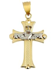 14k Two-Tone Gold Claddagh Cross White and Yellow Gold Pendant