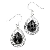 .925 Silver & Faceted Onyx Teardrop Earrings