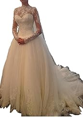 Applique Lace-Up Sheer Beaded Long Sleeves High-Neck Wedding Dress 