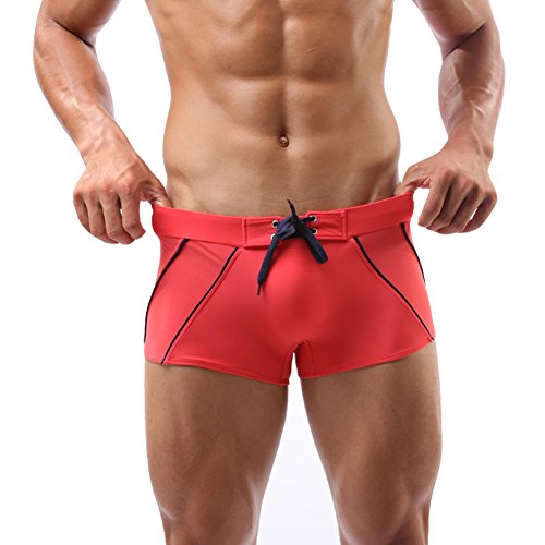 Baleaf Men's Swimming Briefs Trunks Stripes Style Red Size M
