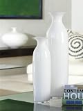 Set of 2 Mouth Blown Vases in White Opaline Finish