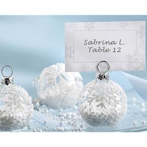 "Snow Flurry" Flocked Glass Ornament Place Card/Photo Holder