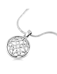 925 Sterling Silver Celtic Triquetra Trinity Knot Round Pendant with Rhodium Plated Chain Necklace w/ Lobster clasp 18"
