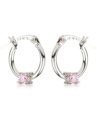 Disney "Princess" Girls Sterling Silver Pink Cubic Zirconia Hoop Earrings