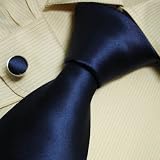 Dark navy solid men wearing ties plain creative presents formalwear silk tie cuff links set A1078