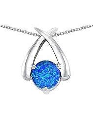 Original Star K (tm) XO Hug and Kiss Pendant with Round 7mm Created Blue Opal in 925 Sterling Silver