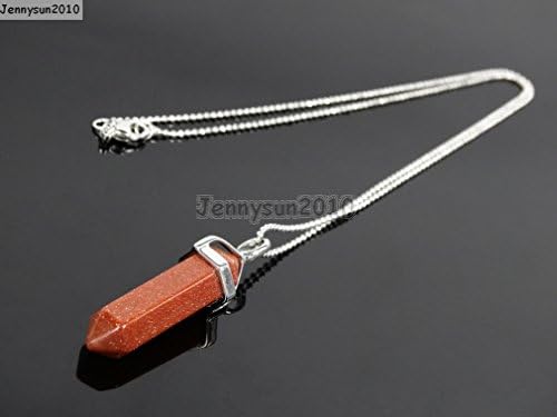 Natural "Gold Sand" Gemstones Hexagonal Pointed Reiki Chakra Pendant 18K Silver Necklace