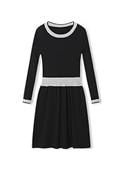 Winter Knit Sweater Vintage Elasticized   Waistline Round Neck  Dress