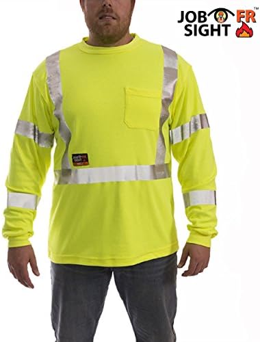 JOB SIGHT FR S85522.3X Class 3 Flame Resistant Long Sleeve T-Shirt with 1 Pocket and Silver Reflective Tape, Size 3X, Fluorescent Yellow/Green