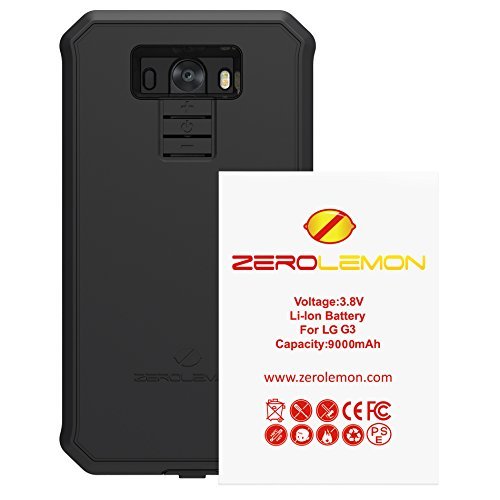 LG G3 Extended Battery ,ZeroLemon LG G3 8500mAh Extended Battery + Rugged ZeroShock Rugged Case (Fits All mobile Versions of LG G3) [180 days ZeroLemon Warranty Guarantee]-Black