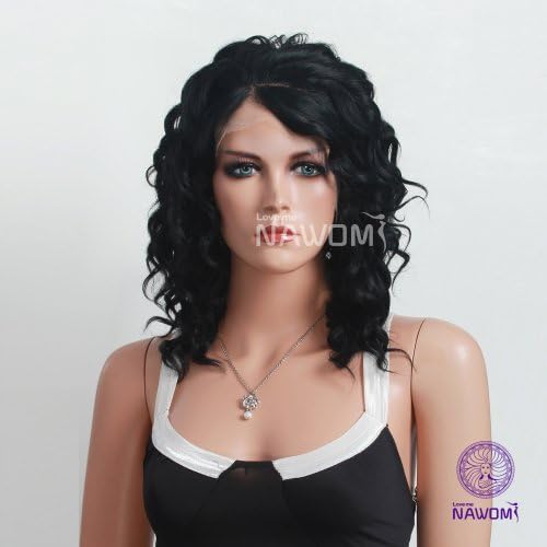 (Super Green Store) Fashion Hot Selling Rihana Black Wig Lace Front(only) Curly Short Wig Hair Women Girls Korean Heat-resistant Wire Best Quality Wig Hair 14"