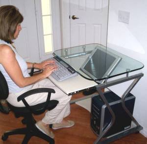 TS278T Glass Computer Desk - Downview Recessed monitor