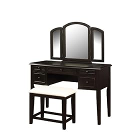 Powell Antique Black with Sand Through Terra Cotta Vanity Mirror and Bench