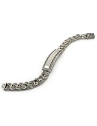 Twisted Blade Silver Decorated Curb Link ID Bracelet 8 Inches