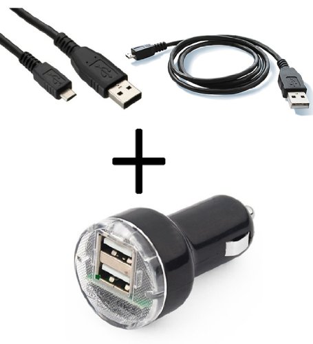 Buy Xtra-Funky Exclusive Universal USB 12/24v - 1A - 2.1A (2.1A Power Perfect for iPads) DUAL Port Car Charger Adapter & 2.0 USB to Micro B Sync Data Charger Cable For Various Mobile Devices Like - Apple iPod, iPhones / Kobo E-readers / MP3 Player / Mobile Phones / Sat nav / Video Player / HTC / Samsung / Apple iPhone - iPod / Sony / Blackberry / Nokia and many more mobile devices. (BLACK MICRO CABLE + DUAL ADAPTER) Promo Offer