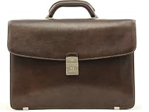 Tony Perotti Mens Italian Bull Leather Giorgio Four-Compartment Multi-Function Leather Laptop Briefcase

