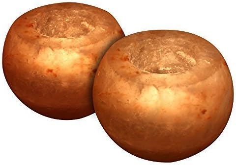 2 pcs Natural Himalayan Globe Salt Tealight Candle Holder Air Purifier &amp; Ionizer