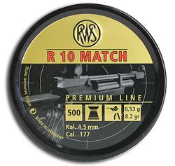 RWS-R-10 Match Heavy .177 Cal, 8.2 Grains, Wadcutter, 500/Tin