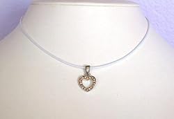 Necklace - N100 - Small Crystal Heart on White Cord ~ Clear AB