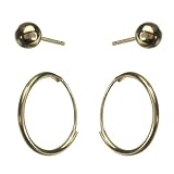 14K Gold Hoop and Ball Stud 2-Pair Earring Set